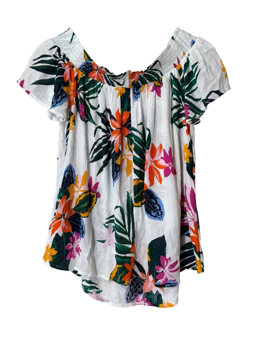 Old Navy Swing Smock Neck Blouse Top Women Size Medium Hawaiian Tropical NWT